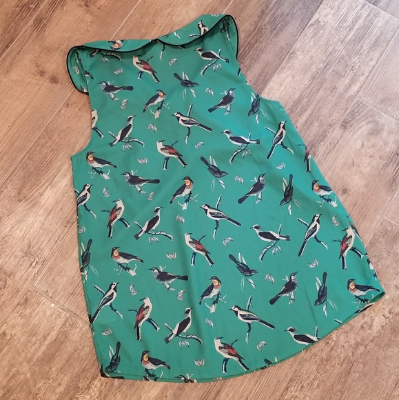 Green Bird Print Women's Top - Picture 4 of 6